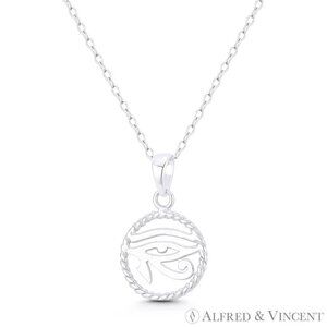Eye of Horus & Twist Rope Egyptian Luck Charm Pendant in .925 Sterling Silver